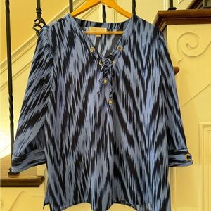 Michael Kors Blue and Black Patterned Blouse